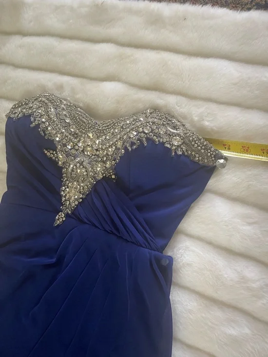 Xscape Royal Blue Beaded beaded neckline draped waist Maxi Gown SZ8 - Picture 6 of 10